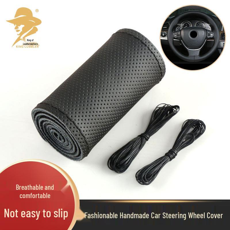 Hand-Sewn Leather Steering Wheel Cover - Universal, Stylish, Non-Slip Design