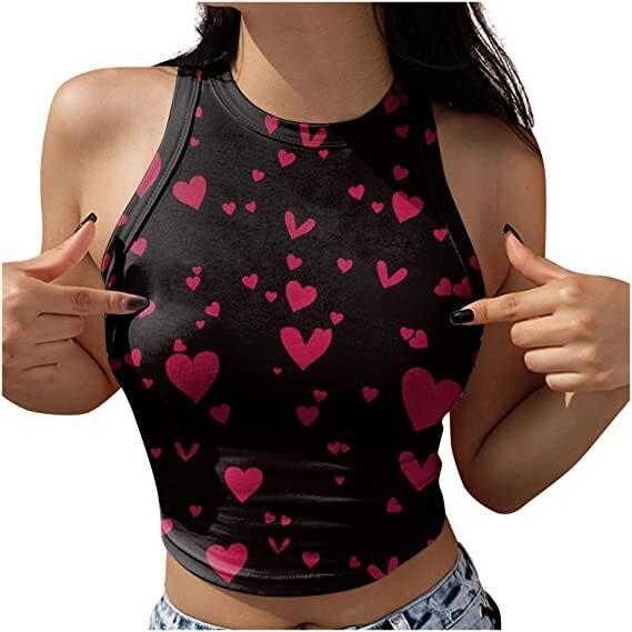 Nové jaro léto sexy ženy triko s potiskem s kulatým výstřihem Krátká vesta bez rukávů Halenka s pupíkem pro volný čas Slim Fit žebrovaná tílka