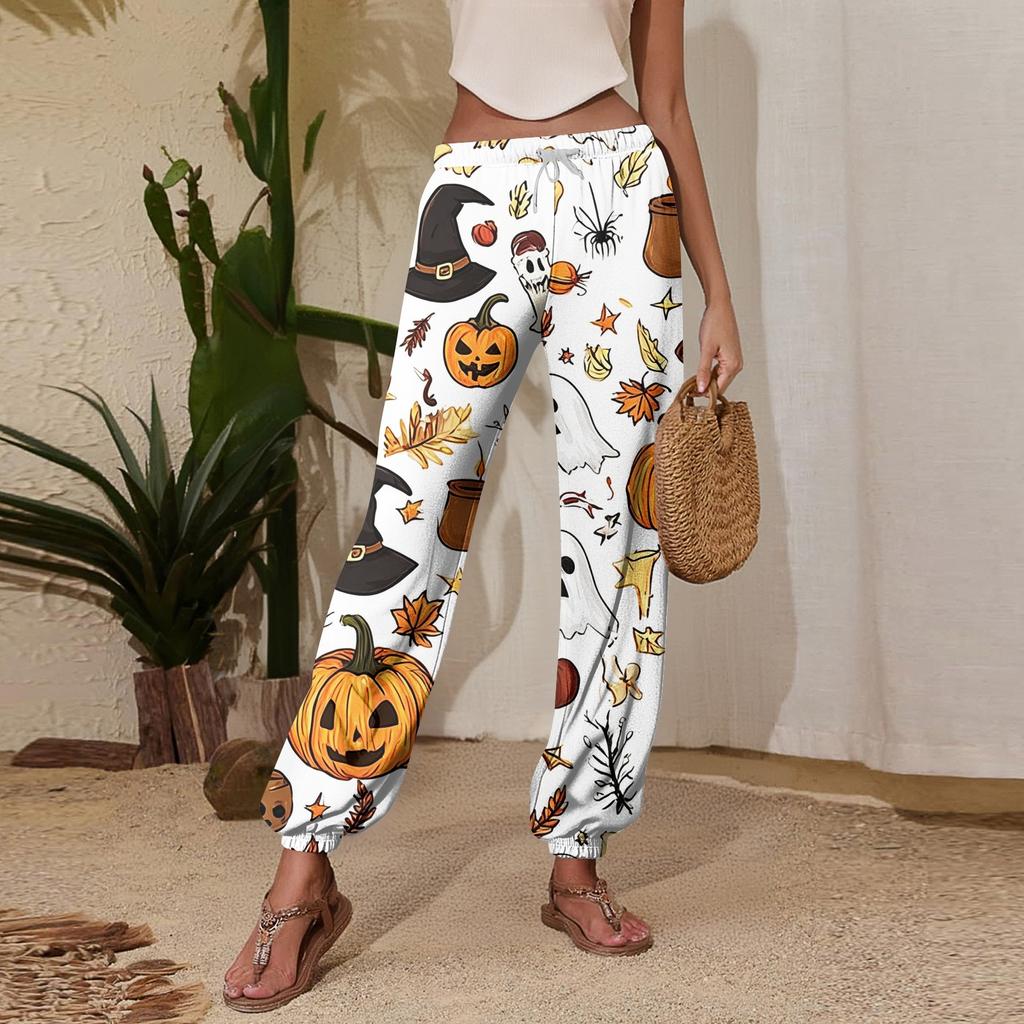Women's Halloween Print Joggers Drawstring Elastic Waist Tapered Leg Casual Sweatpants