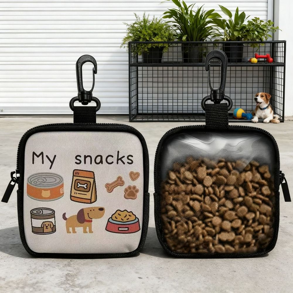 With Hook Dog Treat Bag Transparent Window Zipper Closure Portable Pet Snack Pouch Leak-proof Dog Print Puppy Pet Training Bag