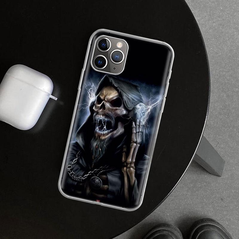 Reaper Skull Skeleton Gun Phone Case Cover for iPhone 11 12 13 Mini 14 15 Plus 16 Pro Max 17 Air 7 8 + SE Art Customized Fundas