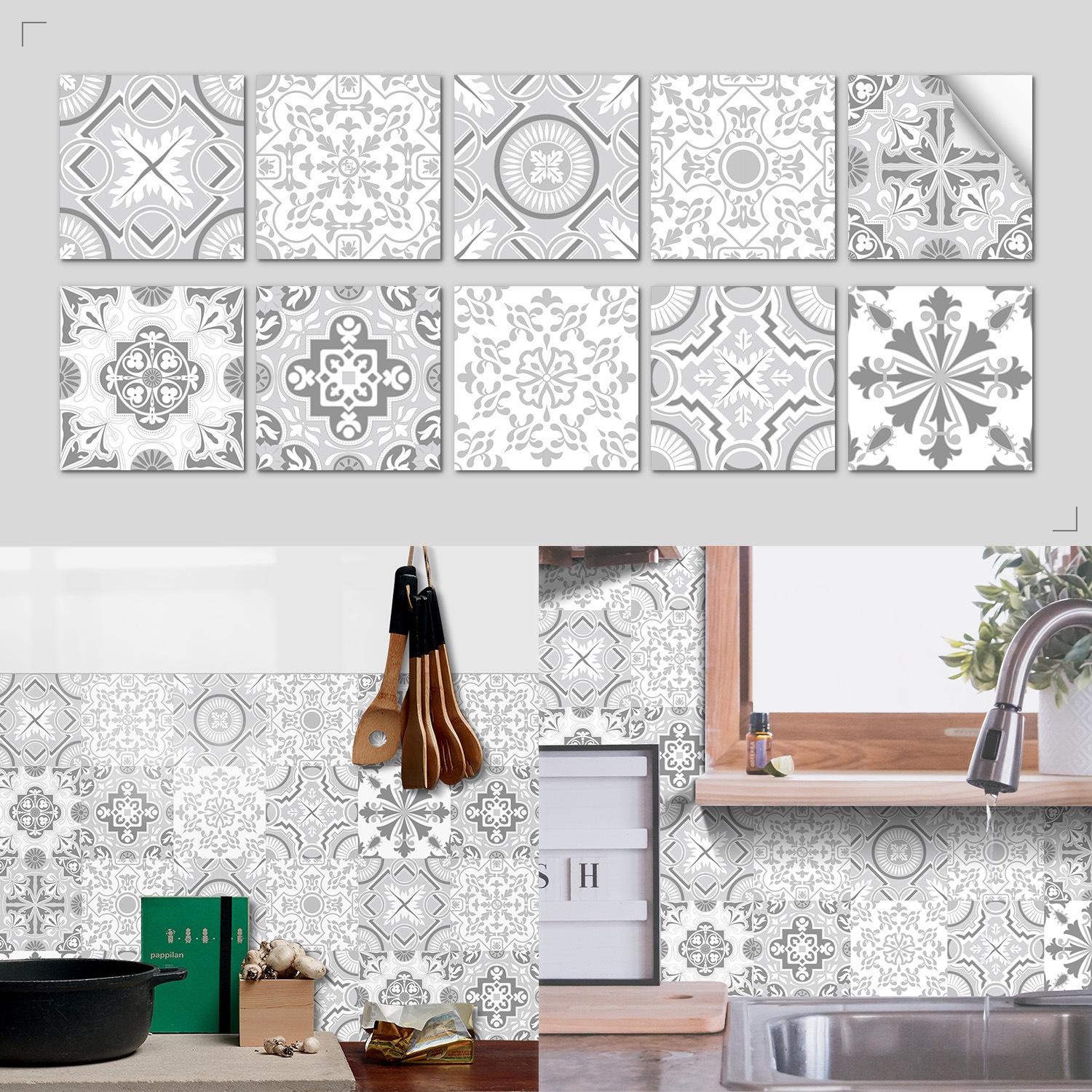 

Nordic Tile Art Wall Sticker Kitchen Bathroom Waterproof And Oil-Proof Wallpaper Self-Adhesive Crystal Film Tile Sticker S = 10 * 10cm (set of 10 pieces)