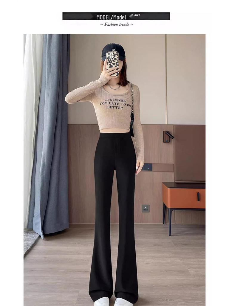Women's 2025 High Waist Micro Flare Black Pants - Slimming, Elastic, Drape Design for Summer