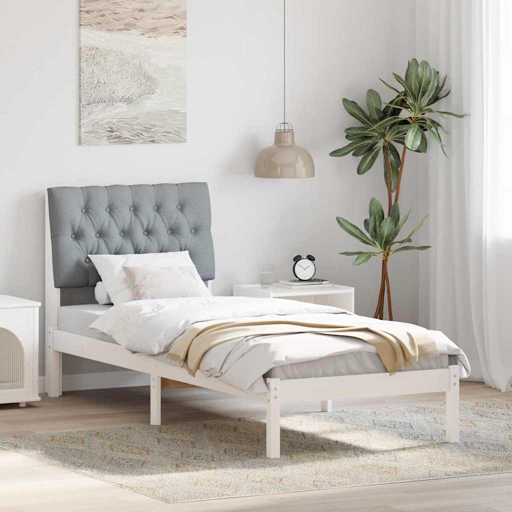 Bed Frame with Upholstered Headboard White 75 x 190 cm