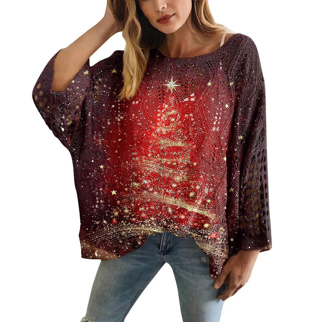 XY-LK01-Pullover hollow blouse 3D printed sweater spring and summer new