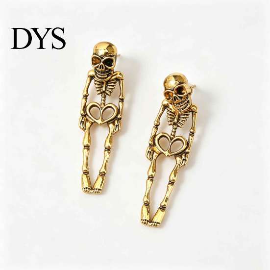 Eye Catching Punk Metal Earrings 2Pcs Skeleton for Women, Gothic Alloy Drop Earrings, Hypoallergenic Retro Dark Style Skull Dangle Halloween
