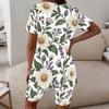 Women Plus Size Floral Printed Round Neck Short Sleeve Longline Top Fitted Shorts Two Piece Loungewear Set