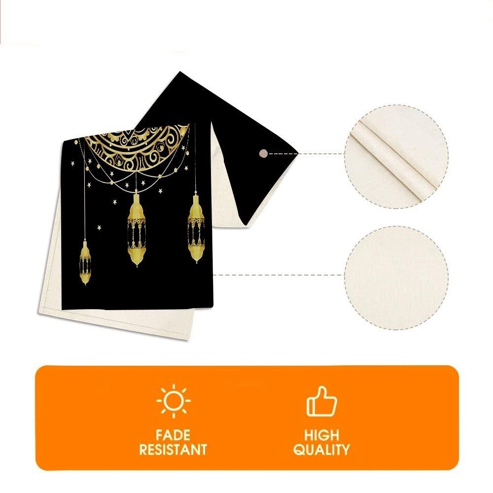 Floral Pattern Moon Star Table Runner Washable Eid Mubarak Table Runner  Home Decor