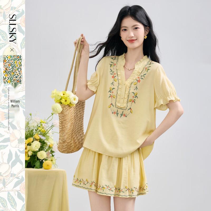 Sllsky IP Collaboration Women s Printed Short Sleeve Shirt & Skirt Set XL