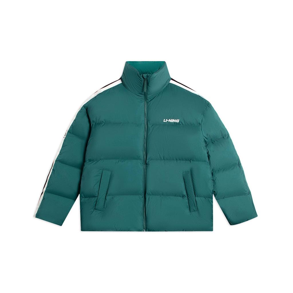 LiNing Logo Casual Short Stand Collar Down Jacket Unisex Outerwear Sea-Pine-Green AYMS337-5