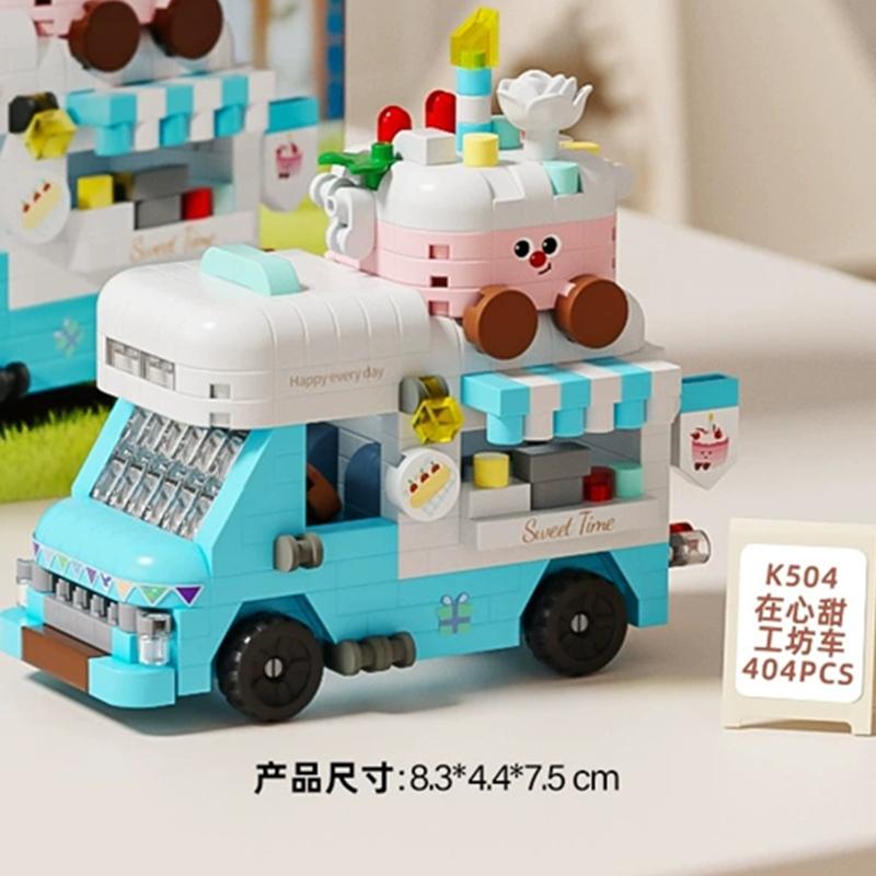 Latest Diy Coffee Car Buns Food Truck Ice Cream Store Flower Street View Construction Blocks Kit Blocks Model Plaything