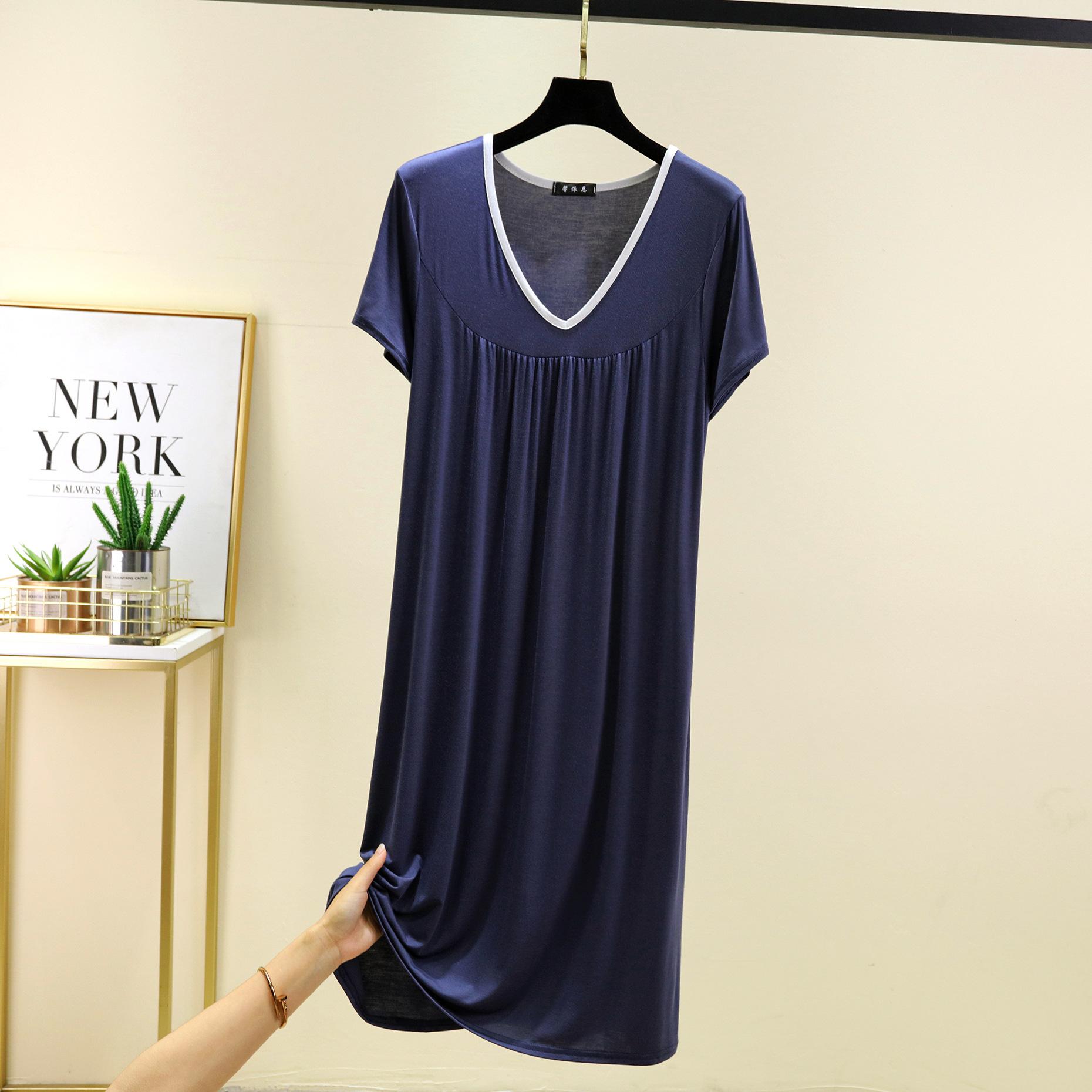 

Плюс размер M до 6XL Модал V-образный вырез ночная рубашка летняя женская свободная домашняя одежда платье однотонный повседневный длинный ночная рубашка комфорт домашняя одежда 6XL темно-синий