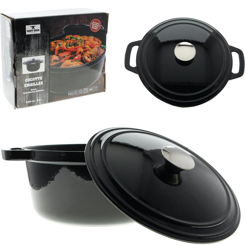 4.5L Enameled Cast Iron Pot With Lid Black Pot Solid Saucepper