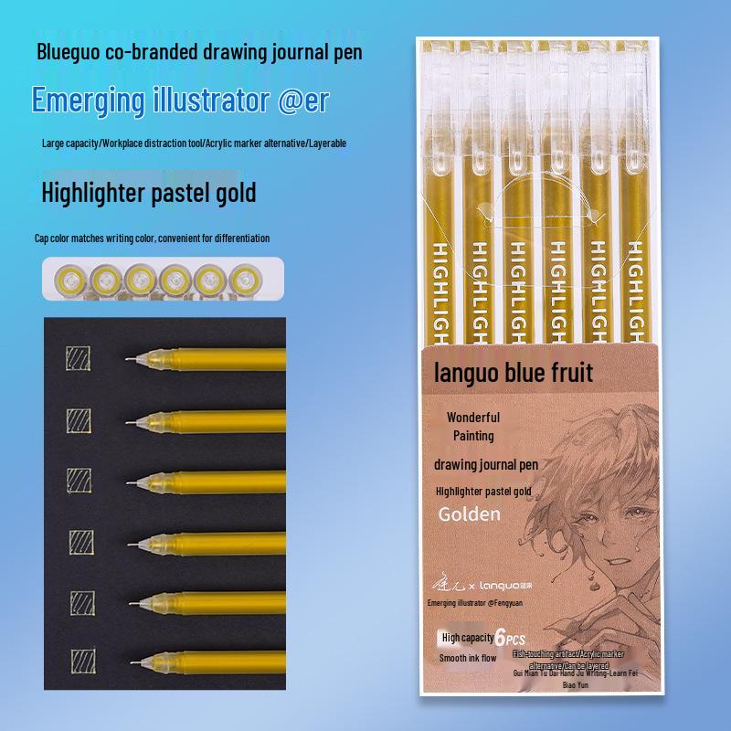 Blue Fruit Nine-Color Gel Journal Pens for Students - Doodle, Color, and Highlight with Fluorescent Markers