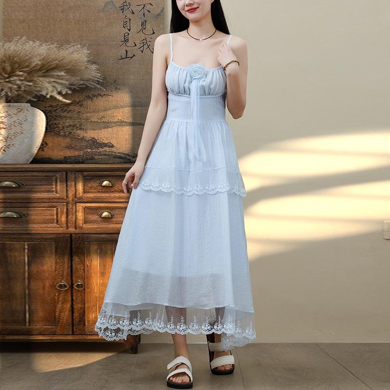 

Белое платье на подтяжках женское летнее чистое первое любовное маленькое белое платье с юбкой на талии для отдыха на море юбка-слово длинное платье 2XL светло-синий