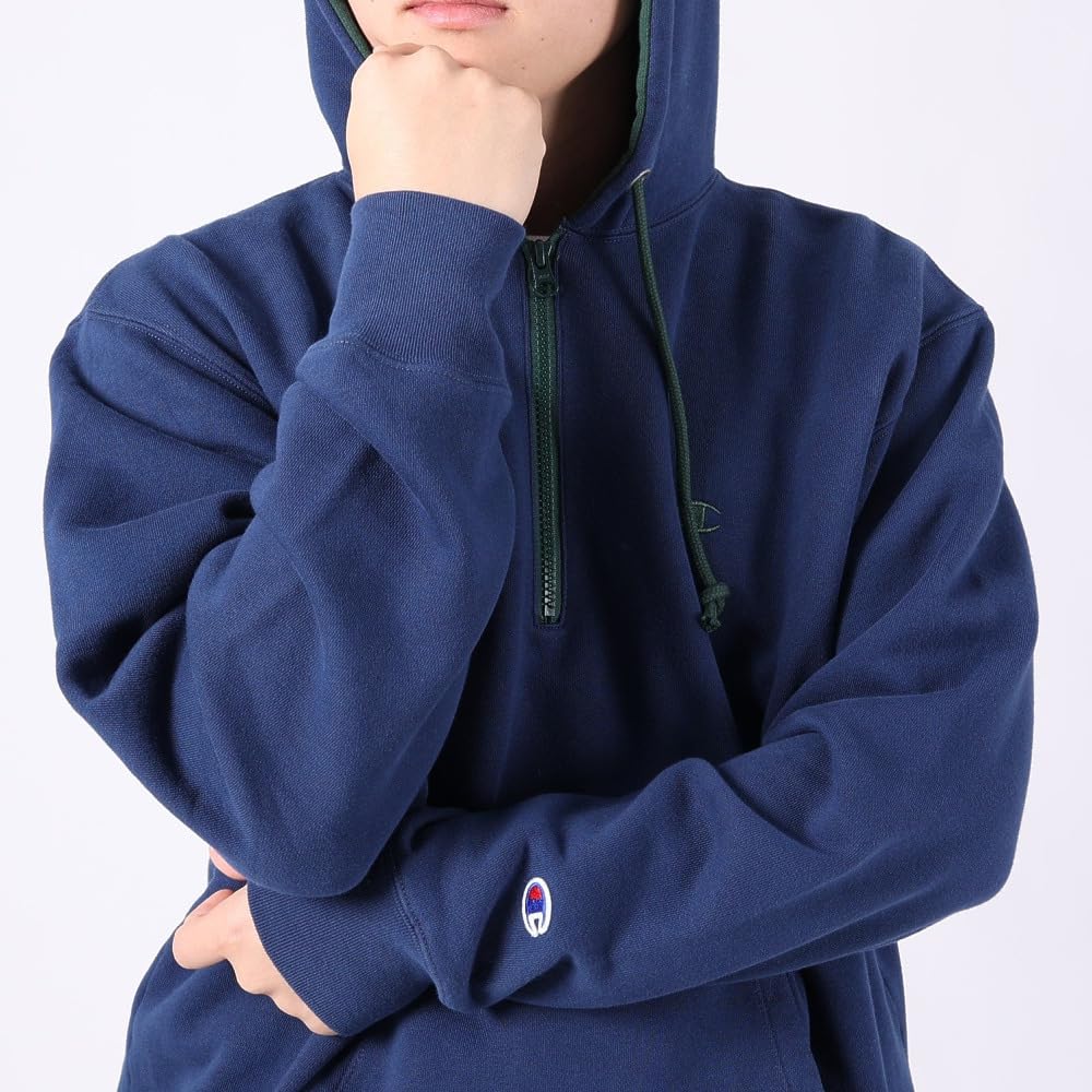 Champion Casual Long Sleeve USA Embroidered Men's Hoodie, 100% Cotton, Logo, Half-Zip Sweatshirt, Navy, C3-Y103