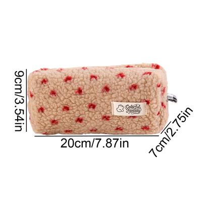 Cute Plush Pencil Case Polka Pencil Bag Simple Portable Storage Bag Student School Office Supplies Stationery Gifts for Girls