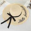 Straw Hat Ladies Bow Big Eaves Hat, Dome Sunscreen Beach Letters Big Eaves Seaside Sun Hat Tide