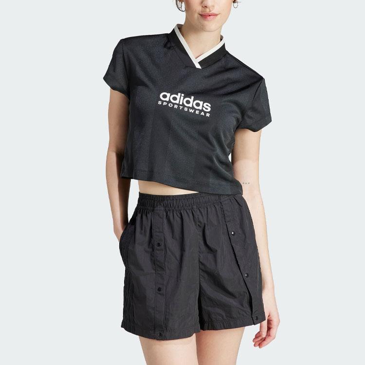 Adidas Tiro Colorblock Crop Tee With Letter Logo Print And Striped Design Women Tops Black IB4758