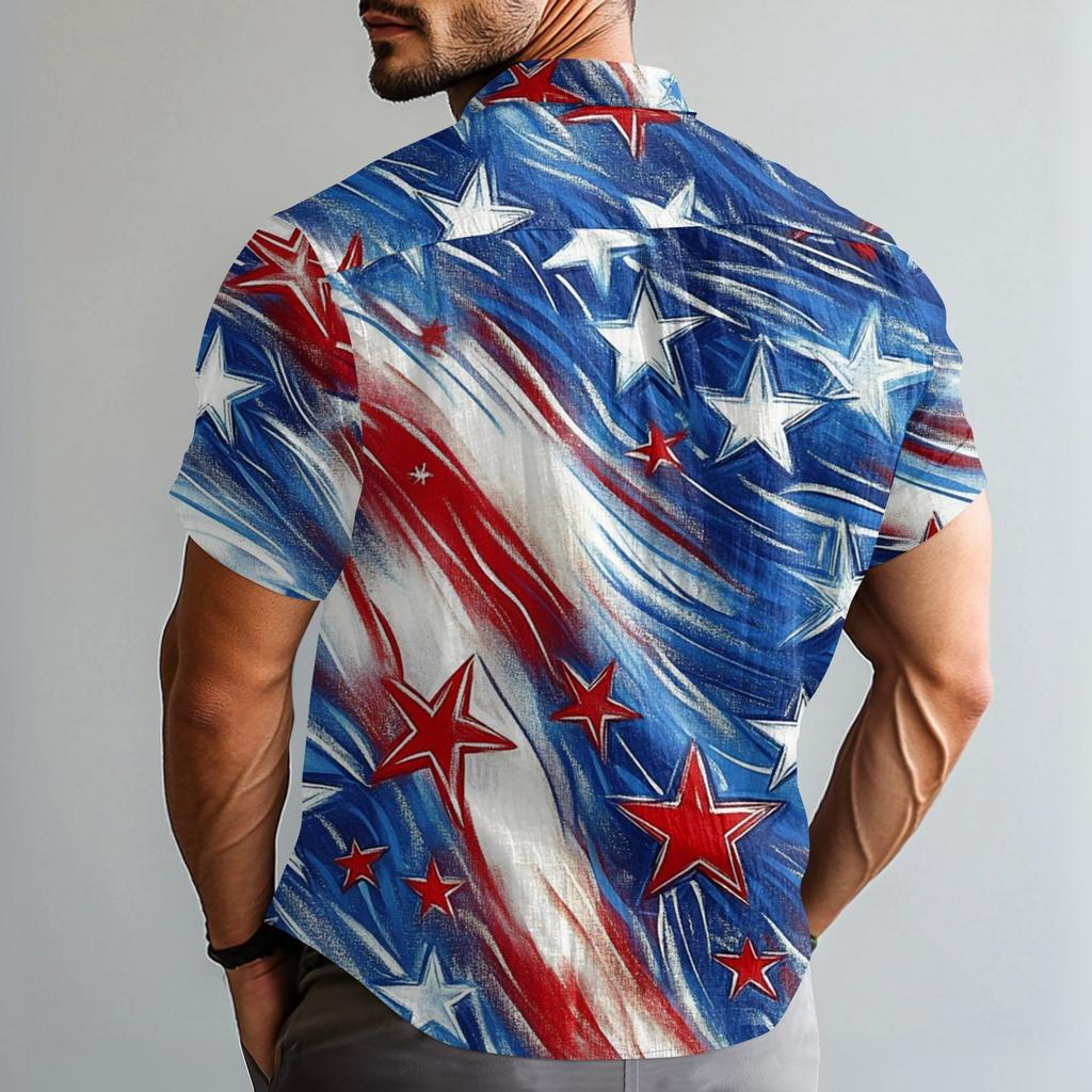 Men's Casual Casual Independence Day Print Short-sleeved Shirt