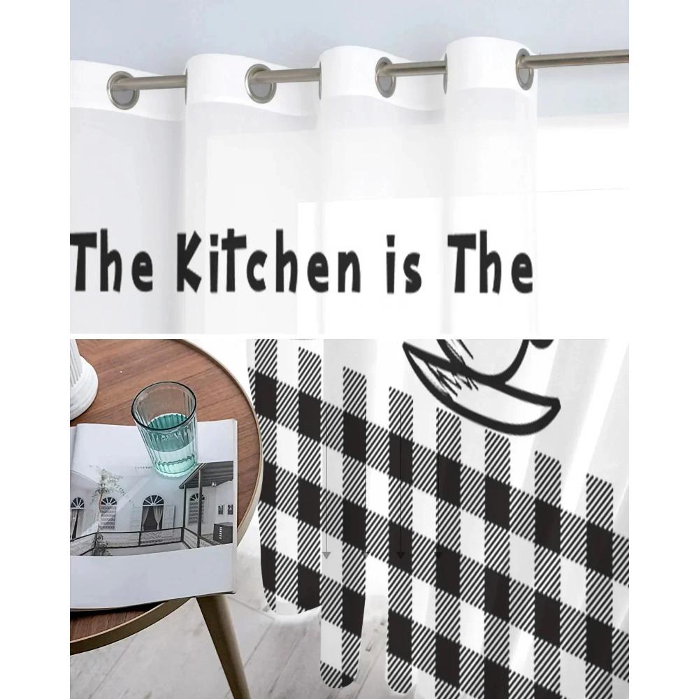 Cortina 3D din șifon cu 2 panouri Cortina transparentă de bucătărie Ustensile de bucătărie Chef Print Voile Cortine din tul pentru bucătărie Sufragerie Cort fereastră