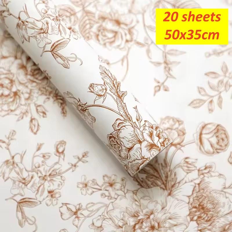Retro Wrapping Paper Romantic Flower Wrapping Paper Kraft Gift Paper Florist Bouquet Packaging Material For Gift Wrapping Pack