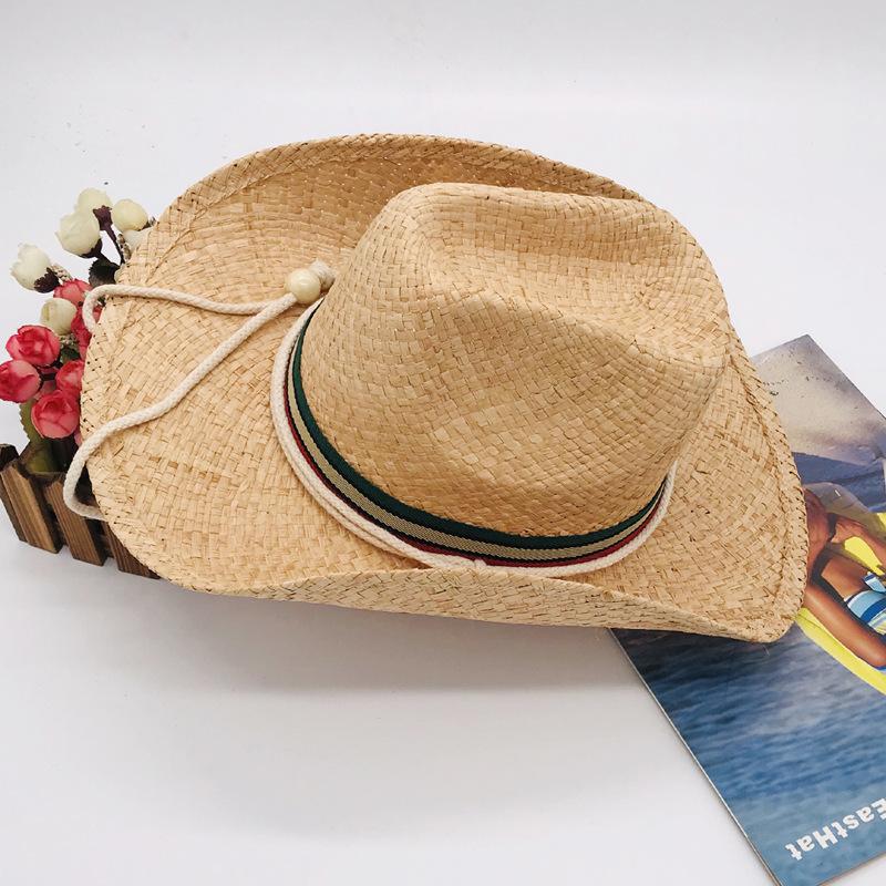 Hat Natural Lafite Straw Western Cowboy Hat Women'S Hat Sunscreen Shade Straw Hat Men'S Hat Wide Brim