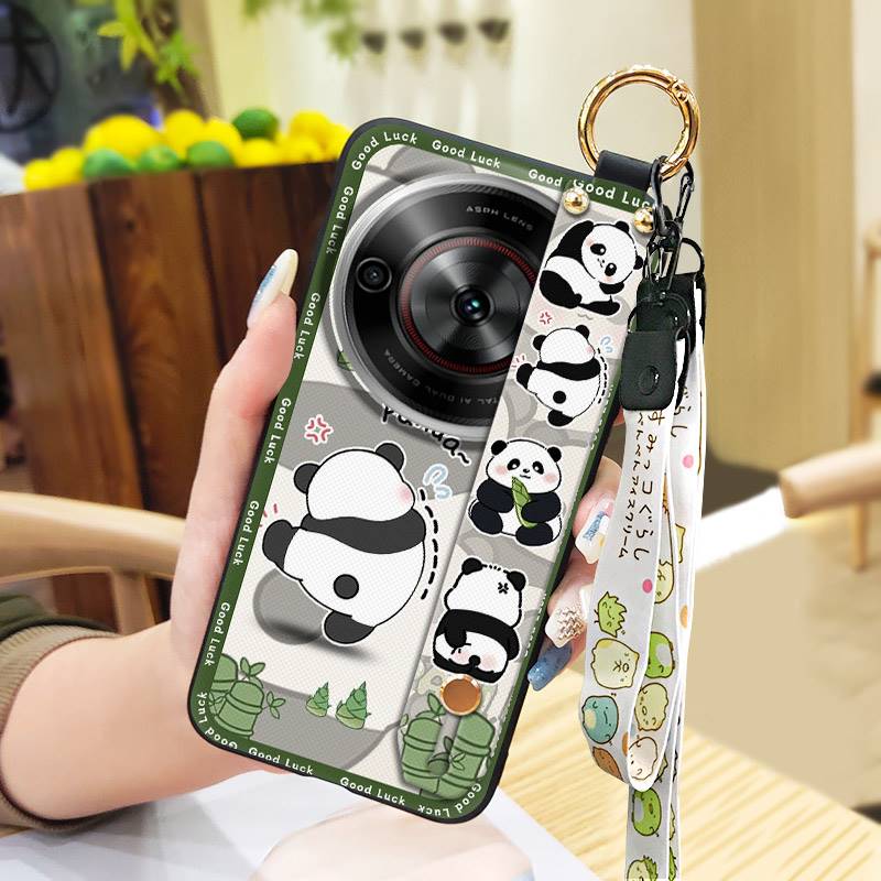 Wrist Strap Durable Phone Case For ZTE Blade A75 5G/Nubia Focus 5G/Calf 5G Cute Fashion Design Panda Soft case Silicone
