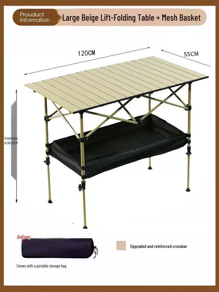 Height-Adjustable Outdoor Picnic & Camping Table - Folding Roll-Up Design