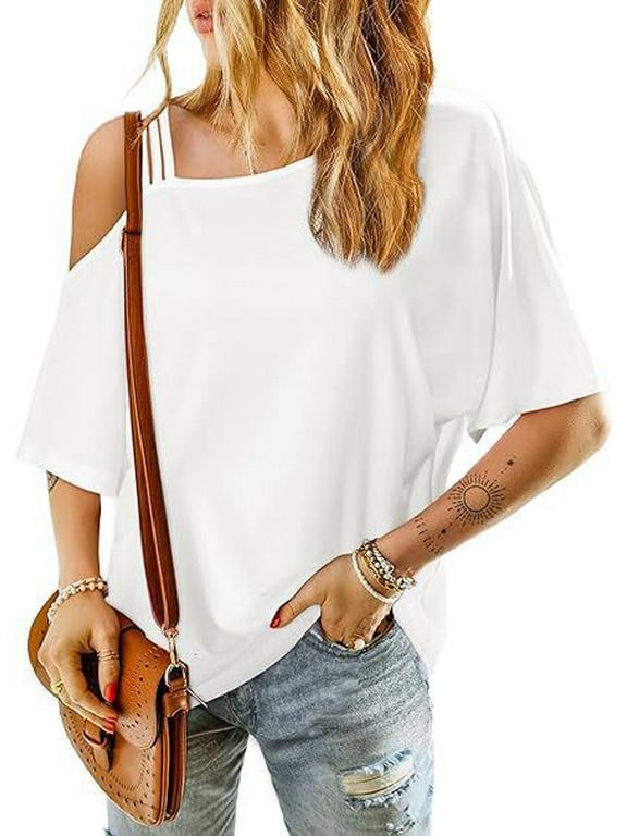 Women's Casual Off-Shoulder Loose Short-Sleeve T-shirt