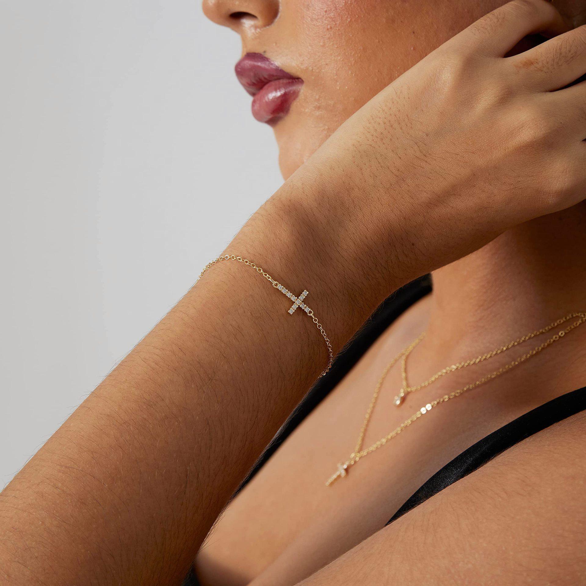 Мини-браслет с крестиком из 14-каратного золота, медный цирконий, медный микро-циркониевый браслет, европейский и американский