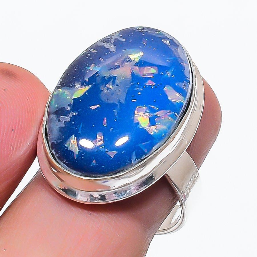 Blue Triplet Opal Gemstone 925 Sterling Silver Jewelry Ring Size 8