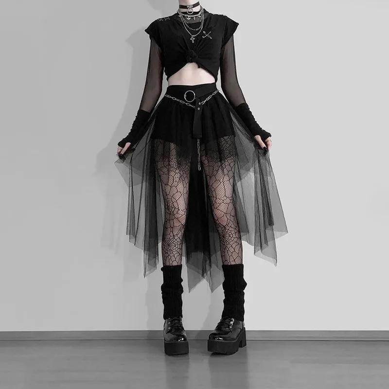 Net Yarn High-Waisted Irregular Skirt for Women Gothic Style Summer Casual Skirt Sexy and Charming Goth