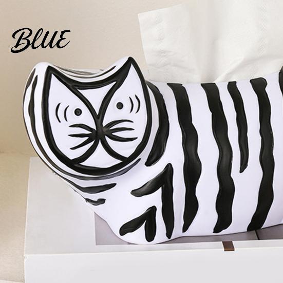 Tissue Box Holder Box, Striped Cat Shape Dispenser, with Ample Interior Cartoon Space Vinyl Case, Compact Decorative Durable Paper Living Room