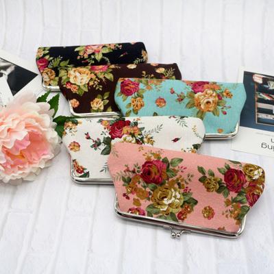 Bolsa de moedas feminina saco de dinheiro caso carteira chaves cartão bolsa grande flor padrão ferrolho