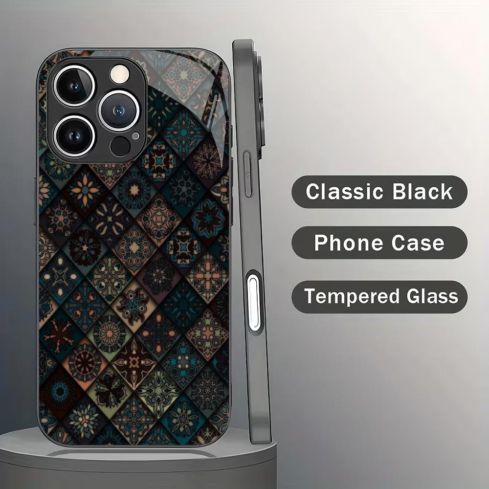 Retro Pattern Tempered Glass Mobile Phone Case Suitable for iPhone 17Promax Anti-fall 16 15 14 13 12 11Pro/ Max /Plus Shockproof