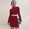 Women's Chunky Knit Long Sleeve High Neck Sweater Dress for Fall/Winter