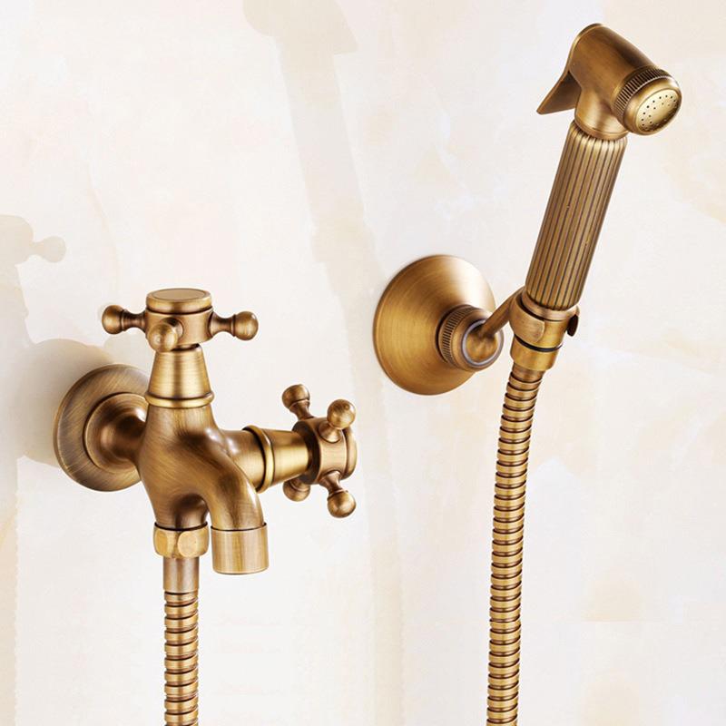 Grifo para Fregadero de Mopa de Estilo Europeo de Doble Uso con Rociador de Apertura Rápida - Agua Fría Única, Uno Entra Dos Salen