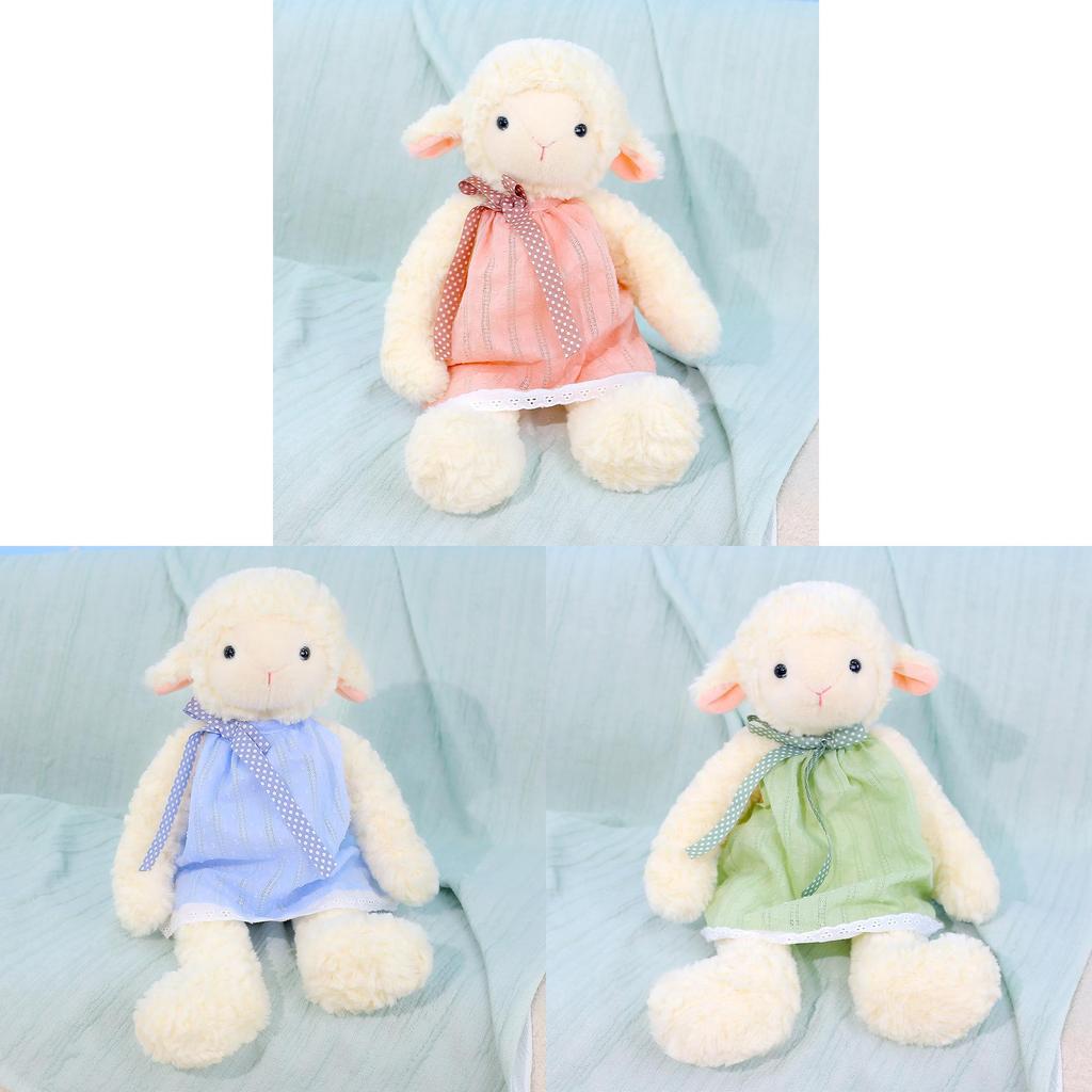 Plush Sheep Toy With Dress And Polka Dot Bow Decoration For Kids And Teens Gift