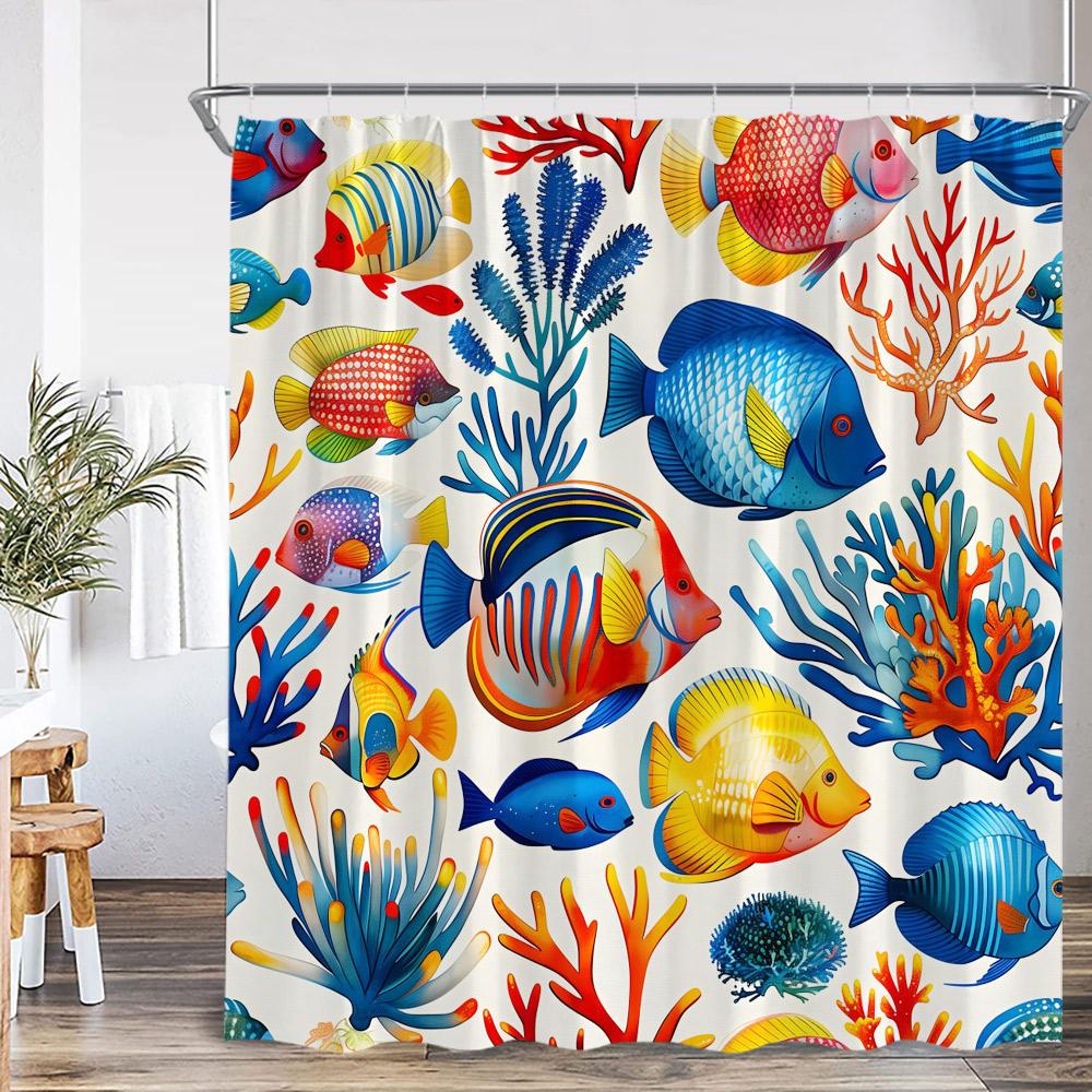 Cartoon Ocean Animals Kids Shower Curtains Tropical Fishes Coral Starfish Shell Bathroom Decorations Funny Children Bath Curtain