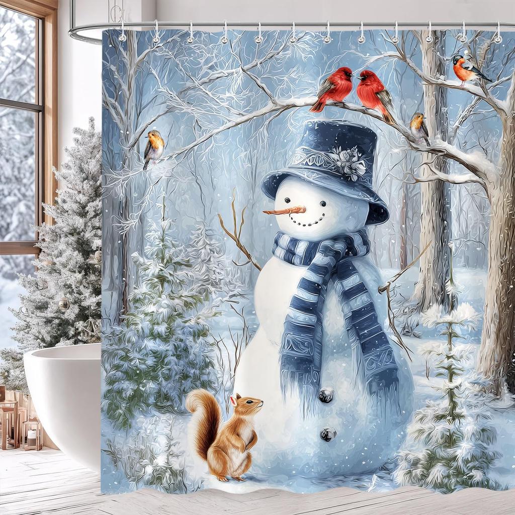 Christmas Snowflake Shower Curtain, Blue Xmas Winter Snow Bathroom Decor, Silver Grey Snowflake Christmas Holiday Simple Shower