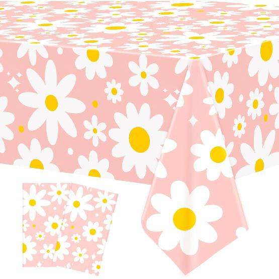 Augisteen 2 PCS Daisy Tablecloth Plastic Daisy Flower Disposable Table Cover Groovy Party Tablecloth for Boho Hippie Groovy Retro Themed Birthday 2