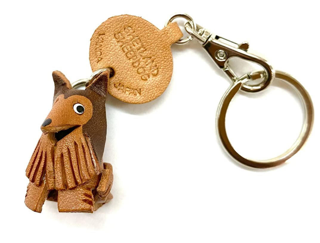 

Shetland Sheepdog Genuine Leather Dog Banka Craft Leather Story in Keychain, (Handmade Japan)