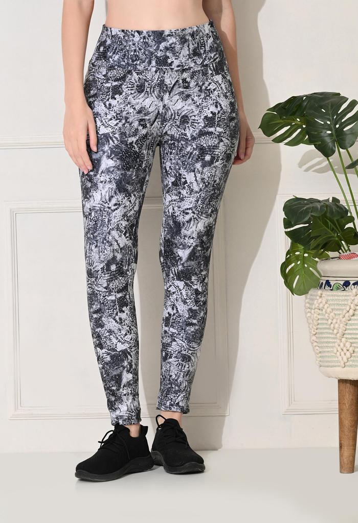 Body Smith Printed Abstract Grey High Waist Workout Gym Tights