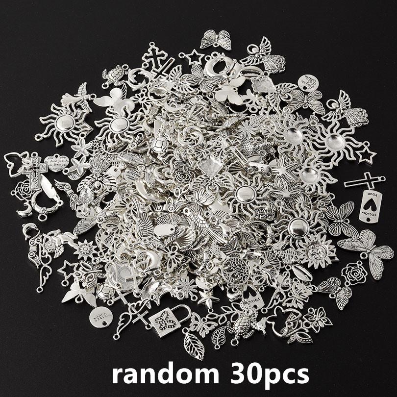 Random Mix 10/20/30/50/100pcs Alloy Metal Charm Sun Moon Star Butterfly Cross Sea Animal Pendants For Jewelry Making Accessories