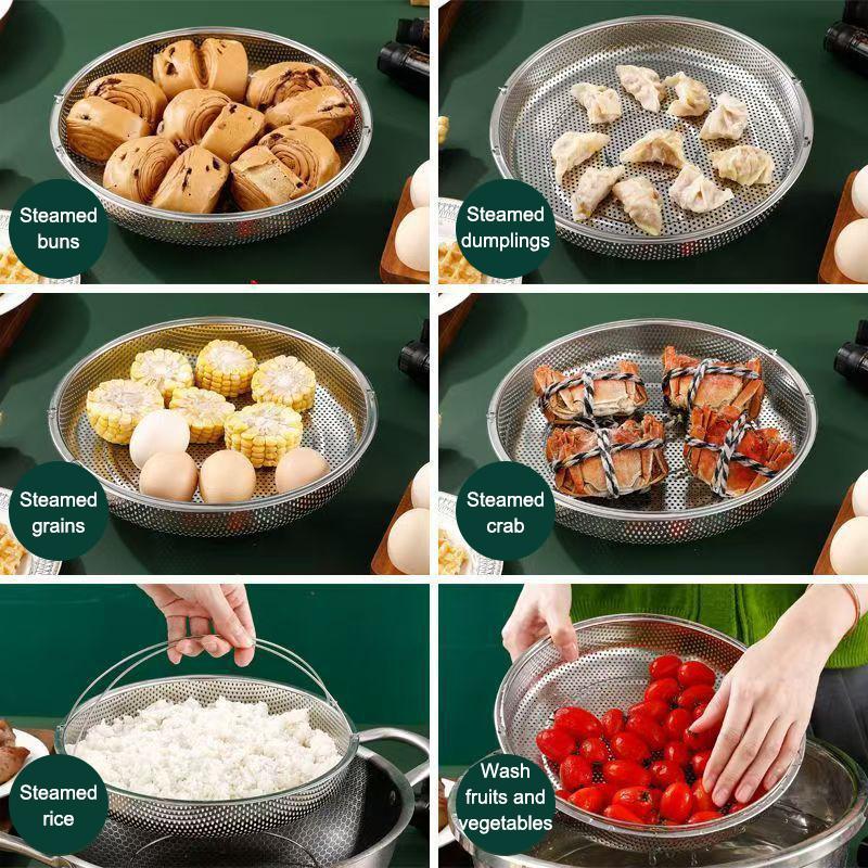 22.5/25.5Cm Stainless Steel Food Steamer Basket Pressure Cooker Steamer Basket With Handle Steaming Grid Drainer Cooking Utensil