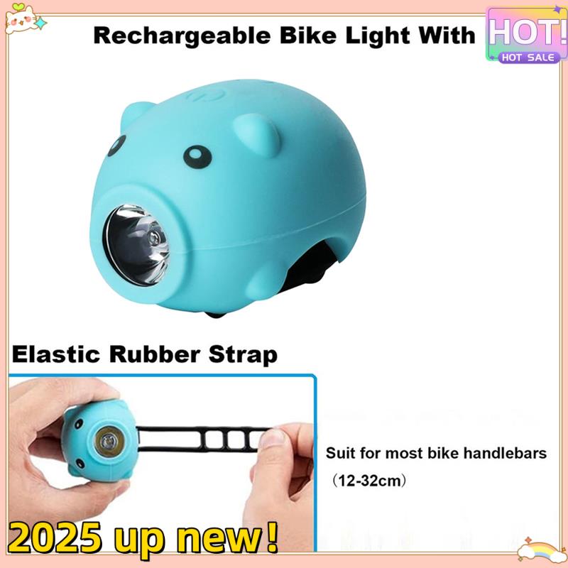Klassisch-Fahrrad Kinder Cartoon Schwein Fahrradlicht Typ-C Wiederaufladbar Fahrradzubehör Schweinchen Scheinwerfer