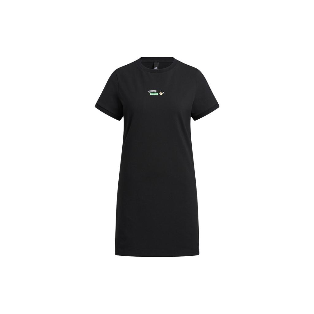 Adidas Graphic Dress With Embroidered Logo Short Sleeve Women Dress Black HY2866