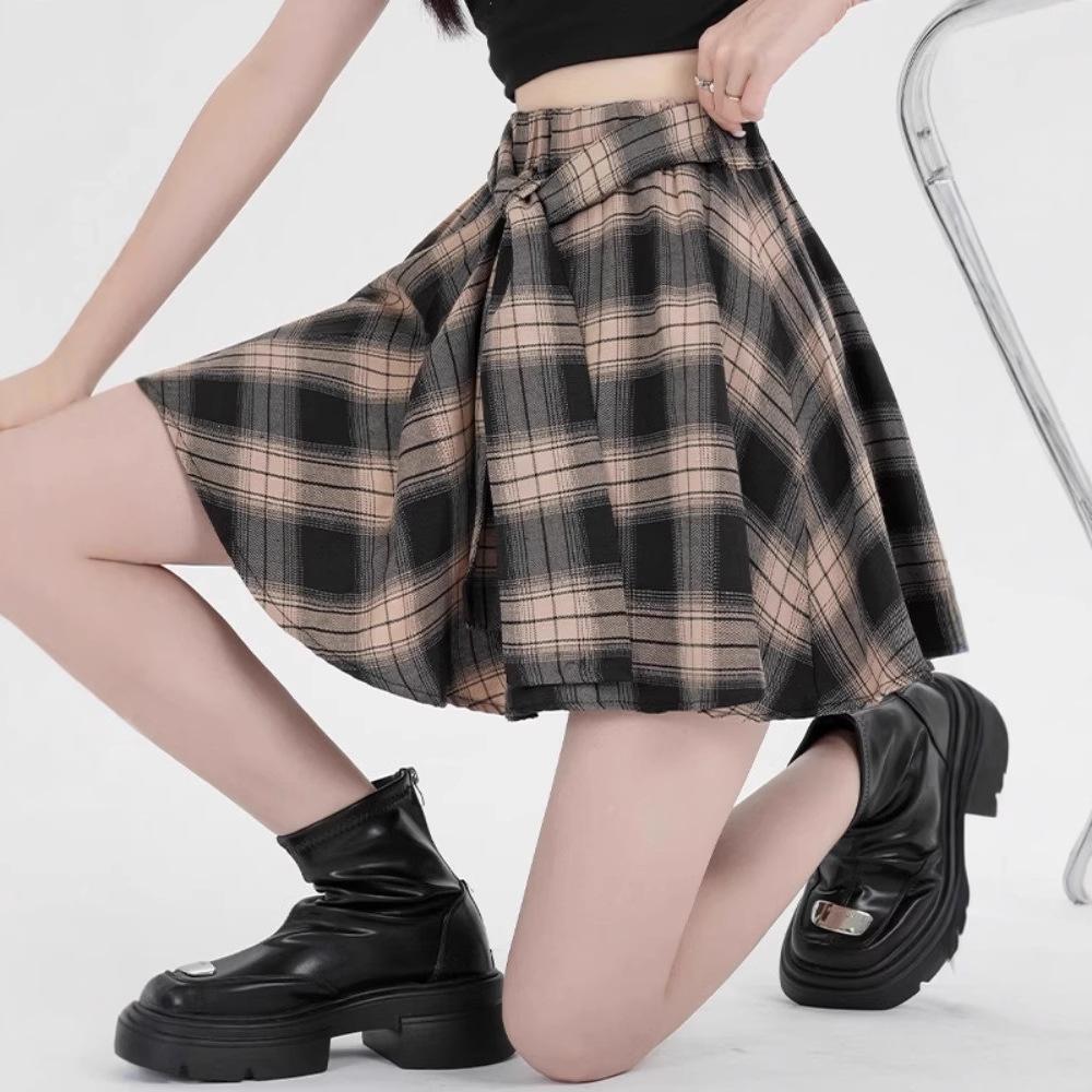 2025 Summer Women's Retro Plaid Skirt and Layered Shirt Set - Hong Kong Style, Casual Irregular Design