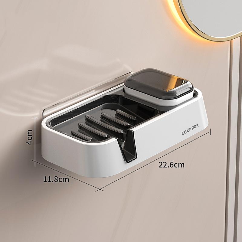 Multifunctional Soap Box Wall Mounted Double Drain Soap Storage Rack with Cleaning Brush Household Bathroom Soap Brush Storage